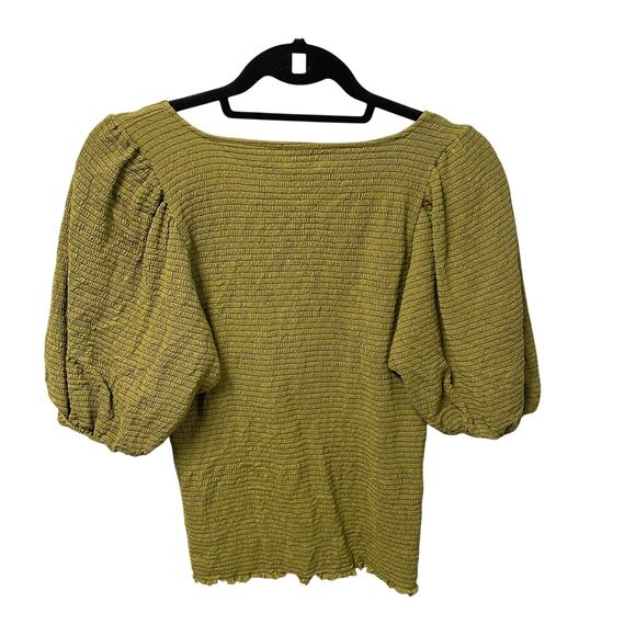Nation Ltd Bianca Smocked 80's Tee Olive Green Womens Size Large - Picture 5 of 6